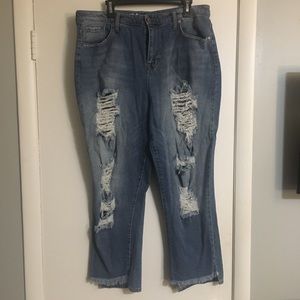 Distressed high rise mom jeans